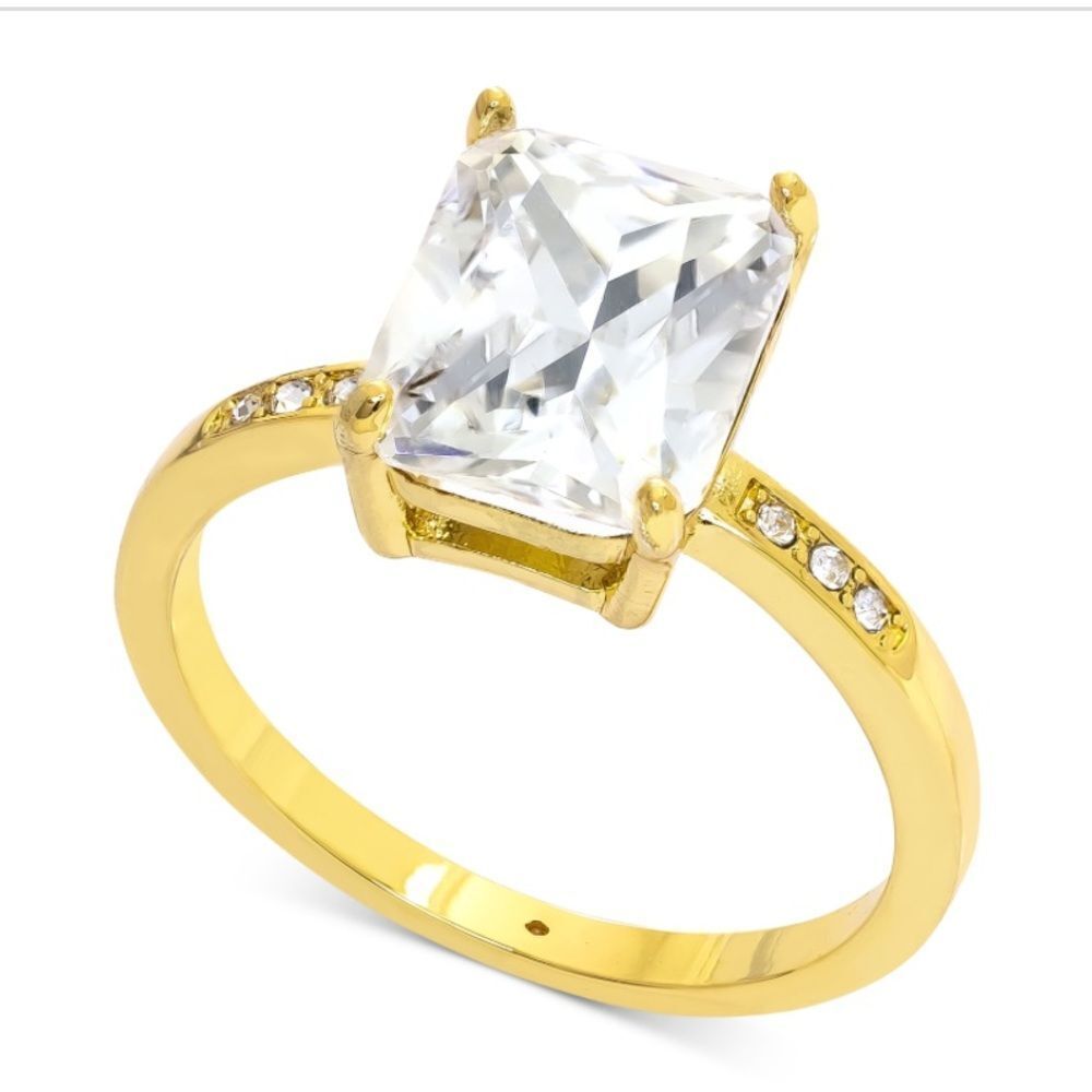 NWT Charter Club Gold-Tone Emerald-Crystal Engagement Ring size 11